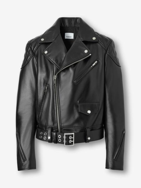 Diamond Quilted Panel Leather Biker Jacket