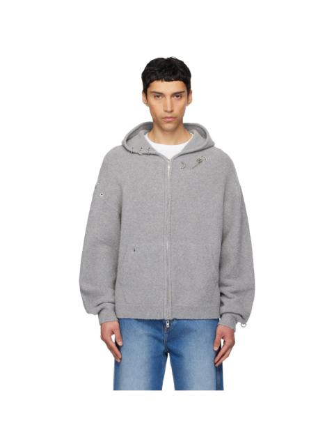 We11done Gray Rose Thorns Oversized Zip-Up Hoodie