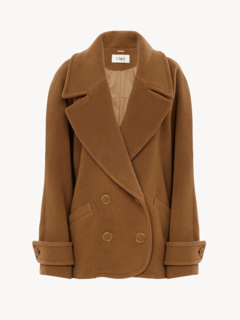 Chloé DOUBLE-BREASTED SHORT COAT IN HERRINGBONE WOOL