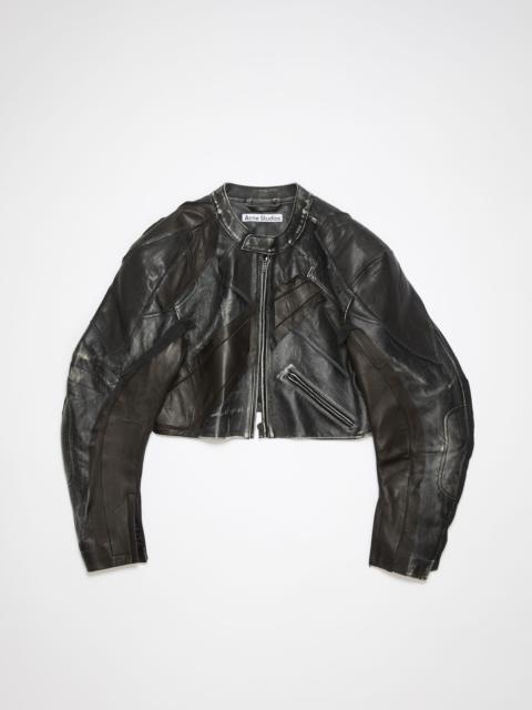 Patchwork leather biker jacket - Black