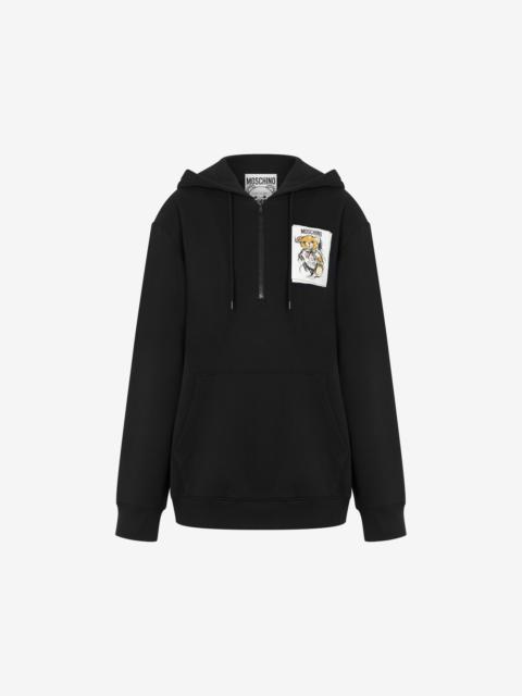 Moschino HOODIE WITH ZIP AND DRAWN TEDDY BEAR