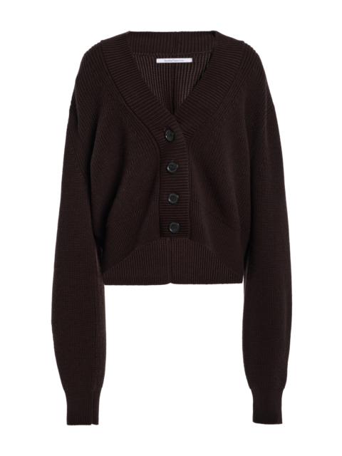 Another Tomorrow Ribbed Cropped Wool Cardigan brown