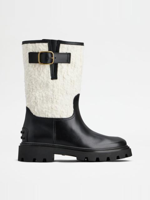 Tod's BIKER BOOTS IN LEATHER - WHITE, BLACK