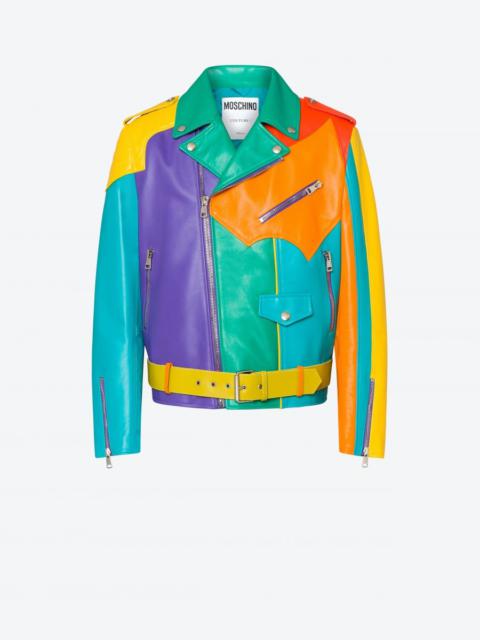 Moschino COLOURBLOCK NAPPA LEATHER BIKER JACKET