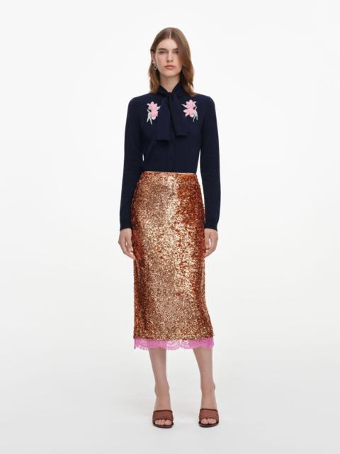 self-portrait Gold Sequin Midi Skirt