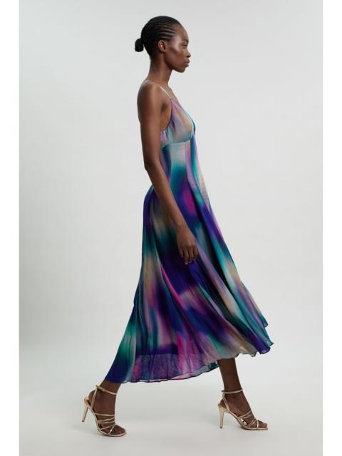 KAREN MILLEN Petite Crinkle Georgette Strappy Blur Print Woven Midi Dress