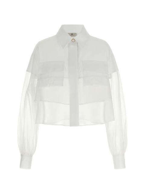 ELISABETTA FRANCHI organza crochet-logo crop shirt