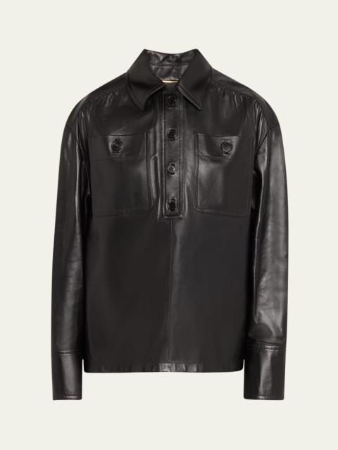 SAINT LAURENT Leather Henley Pullover