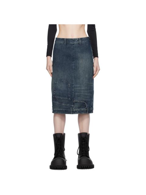 Blue Faded Denim Midi Skirt
