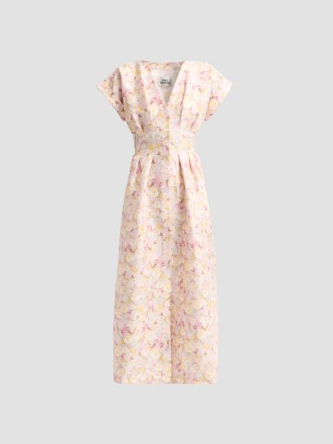 KIKA VARGAS Women's Tsige Peony Print Taffeta Midi Dress - Golden