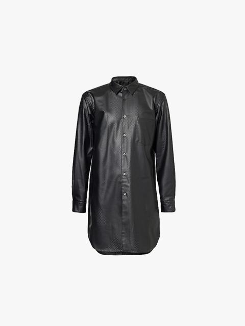 Perforated longline regular-fit faux-leather shirt