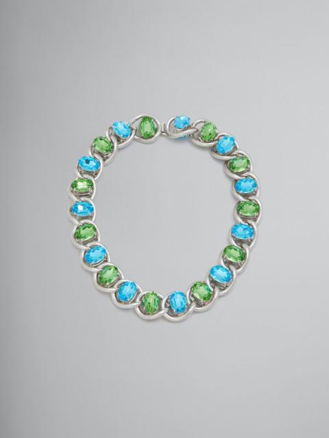 BLUE AND GREEN RHINESTONE CHUNKY CHAIN NECKLACE