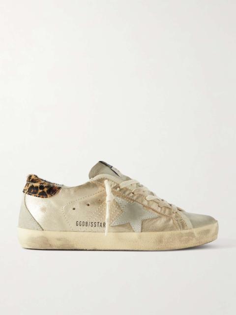 Super-Star calf hair and suede-trimmed distressed leather sneakers