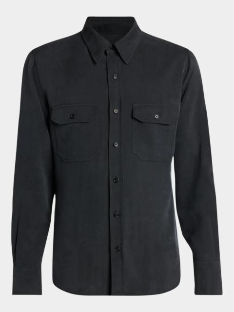 TOM FORD Men's Silk Twill Flap Pocket Button-Down Shirt