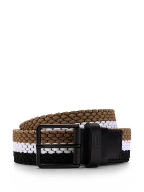 BOSS WOVEN BELT WITH LEATHER TRIMS AND CONTRASTING COLOR DETAIL