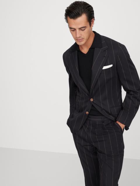 Brunello Cucinelli Wool and Sea Island cotton chalk stripe gabardine deconstructed Cavallo blazer