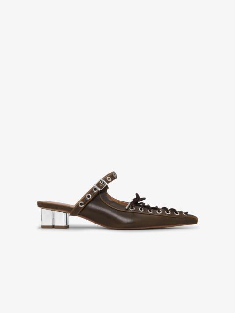 GANNI DARK-OLIVE OLEATEX LACE-UP MULES