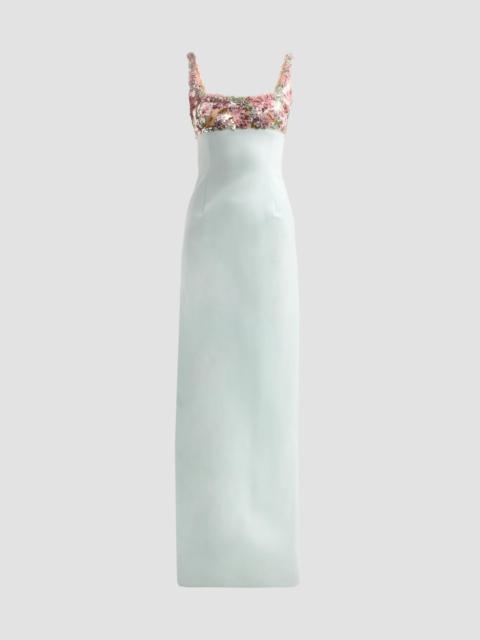 Oscar de la Renta Women's Beaded Iris Embroidered Wool Gown - Soft Sage