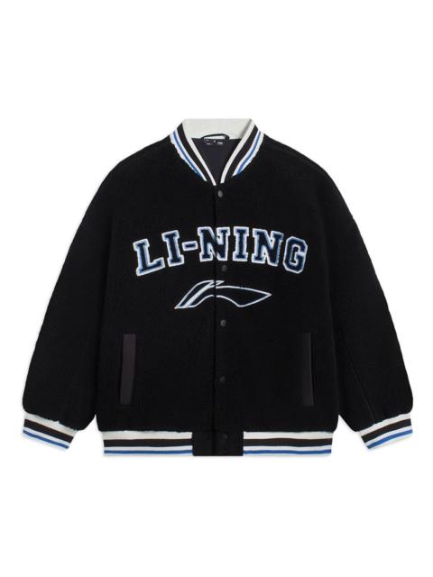 Li-Ning Li-Ning Logo Polar Fleece Baseball Jacket 'Black Blue' AFDSD31-3