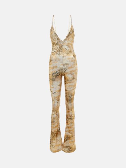 Alessandra Rich Embellished printed flared jumpsuit