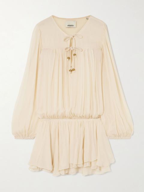 Isabel Marant Aliyah embellished tiered gathered silk-crepon mini dress Ecru