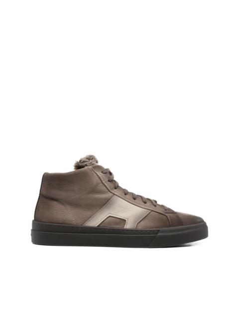 Santoni leather shearling sneakers