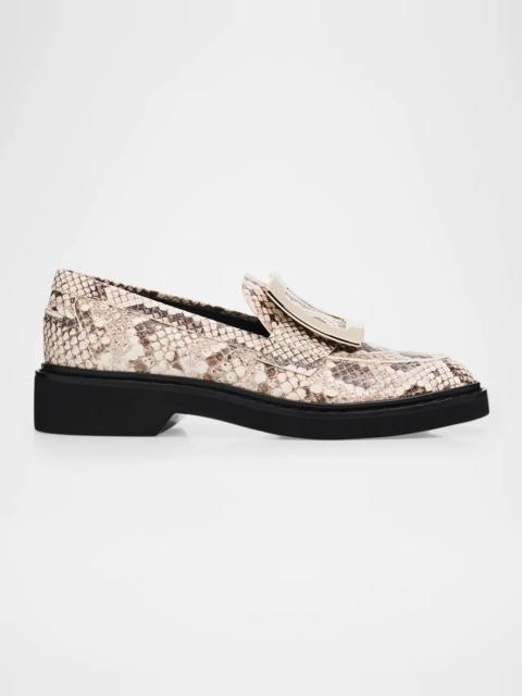 Roger Vivier Viv Rangers Snake-Printed Leather Loafers