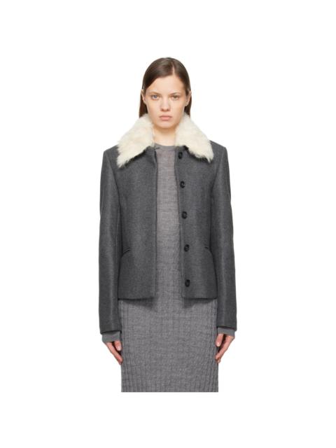 TOTEME Gray Shearling Collar Jacket