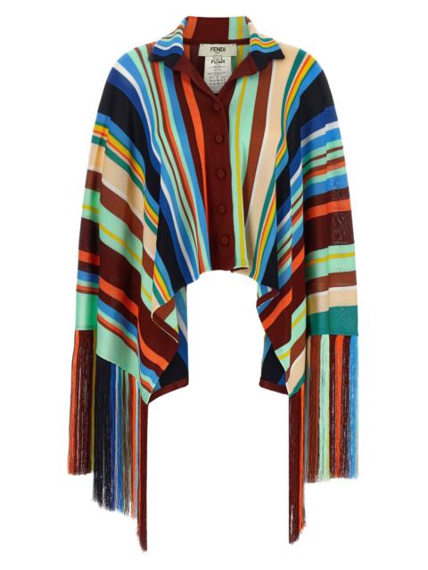 FENDI Striped Poncho With Fringes