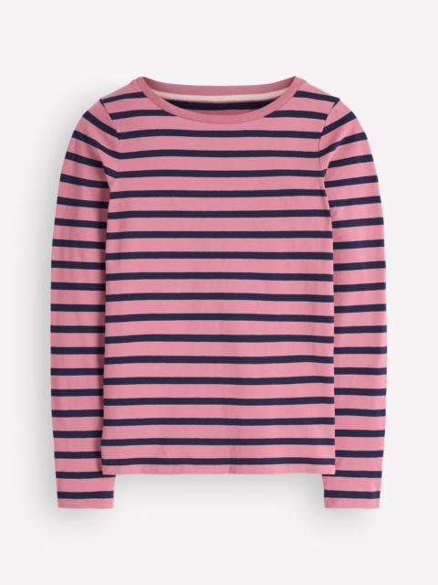 BODEN Olivia Long Sleeve Breton-Heather Rose and Navy