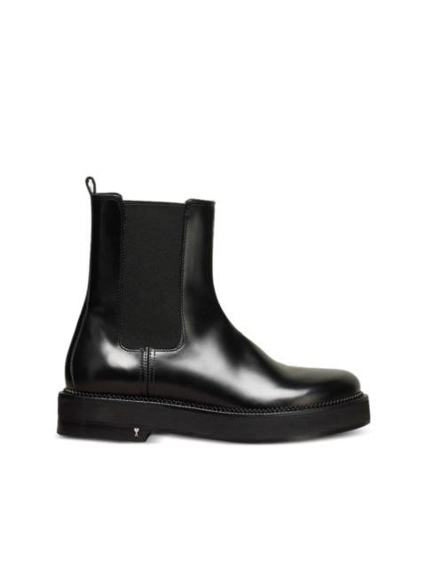 aymmetric-toe leather ankle boots