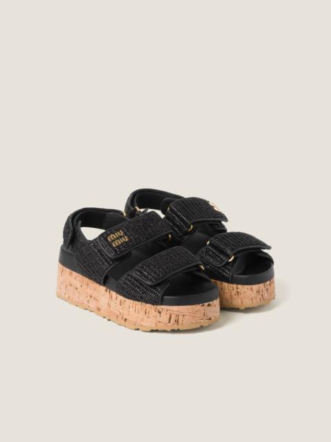 Miu Miu Raffia-effect woven fabric wedge sandals