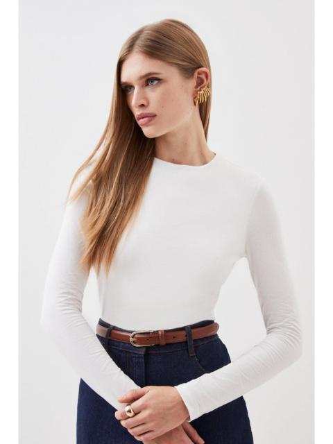 KAREN MILLEN Stretch Cotton Crew Neck Long Sleeve Top