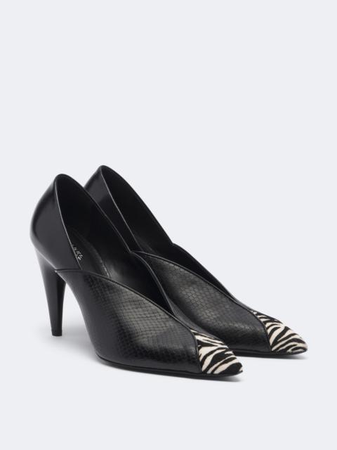 Isabel Marant Luza calf hair-trimmed snake-effect leather pumps