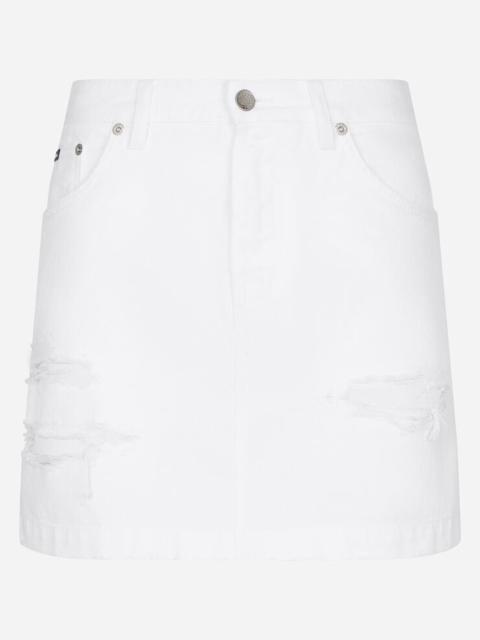 Denim mini skirt with rips