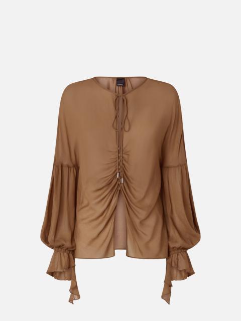 PINKO FLOWING BLOUSE WITH GATHERING AND CUFF RUFFLES