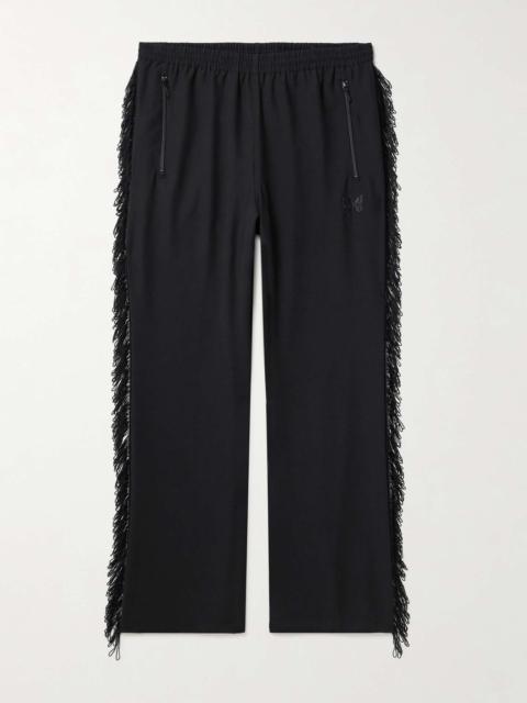 Straight-Leg Logo-Embroidered Fringed Jersey Track Pants