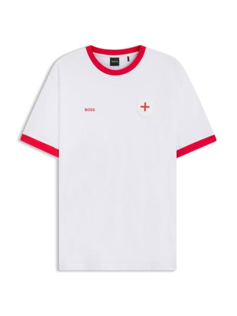 BOSS STRETCH-COTTON T-SHIRT WITH COUNTRY FLAG AND LOGO