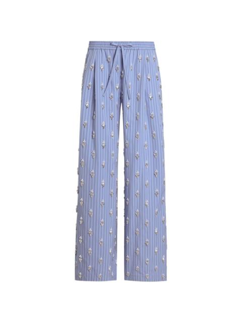 Dolce & Gabbana poplin trousers with crystal flower embroidery