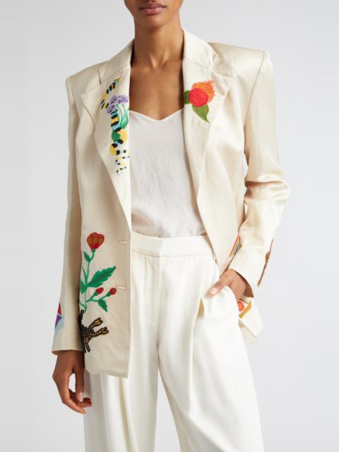 ALÉMAIS ALEMAIS Zelda Embroidered Linen Blend Blazer in Champagne at Nordstrom