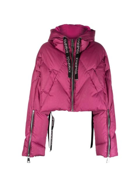 diamond-quilted glitter puffer jacket