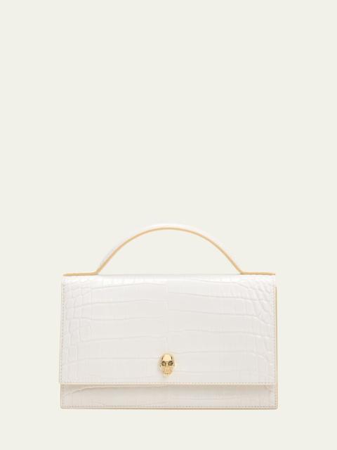 Alexander McQueen Medium Skull Croc-Embossed Top-Handle Bag