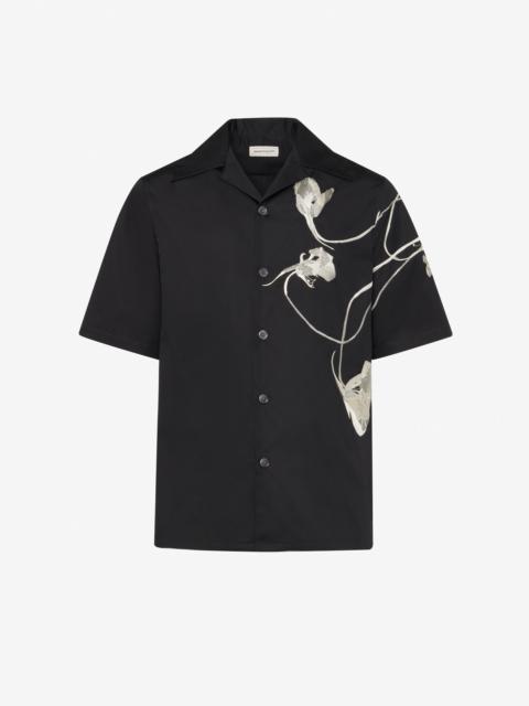 Men's Pressed Flower Hawaiian Shirt in Black