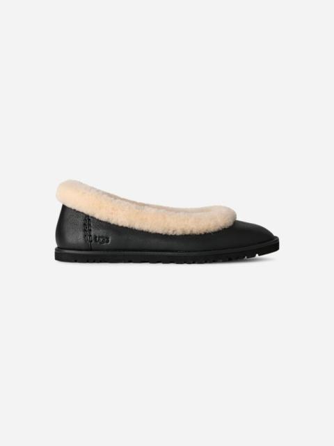 UGG ® Women's Zora Leather Ballet Flat Sheepskin Shoes in Black