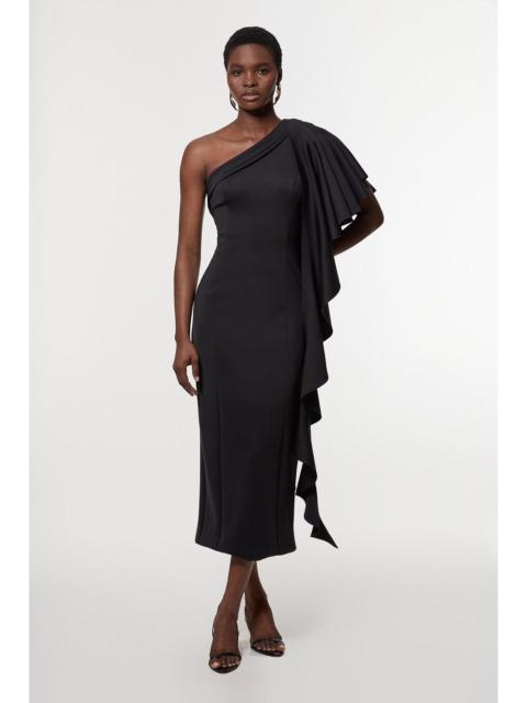 KAREN MILLEN Scuba Drama Ruffle Woven Midi Dress