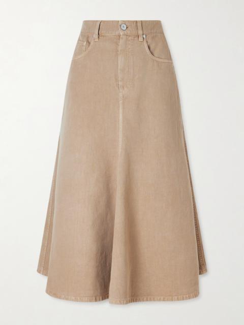 Brunello Cucinelli Cotton And Linen-blend Twill Midi Skirt
