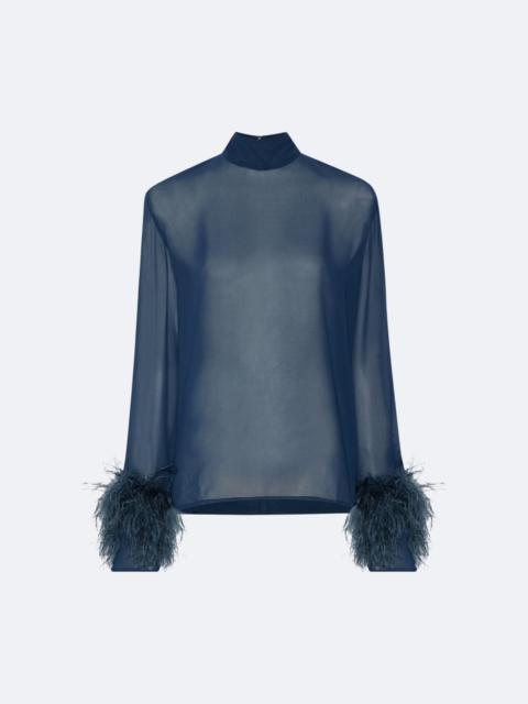 LAPOINTE Georgette Top With Feathers