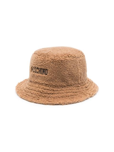 embroidered-logo faux-shearling bucket hat