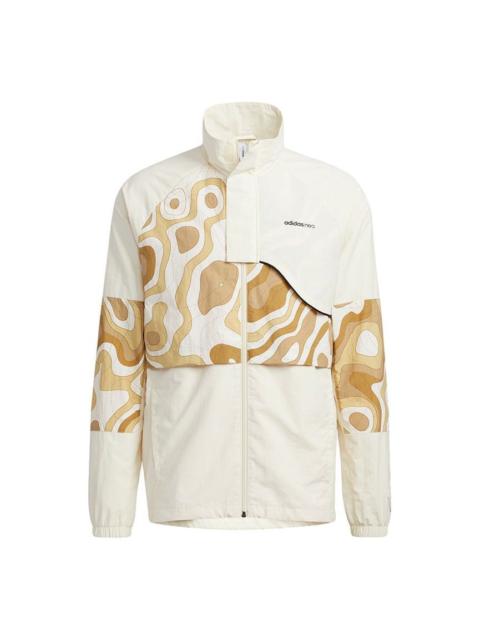 Men's adidas neo Cg Jk2 Contrast Color Stitching Sports Stand Collar Logo Jacket Creamy White HE7945