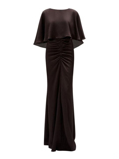AMSALE Hammered Satin Cape Gown